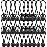 AOPRIE 30 Pack Bungee Balls, Black Ball Bungee Heavy Duty Heavyweight 4 inches Tarp Bungee Cords, Weather Resistant Tie Down Strap 4mm Thickness - for Camping, Tents, Cargo, Holding Wire and Hoses