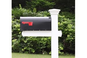 4Ever Products The Buchanan Vinyl/PVC Mailbox Post (Includes Mailbox) Complete Decorative Curbside Mailbox System with Classic Traditional Style (Black Mailbox)
