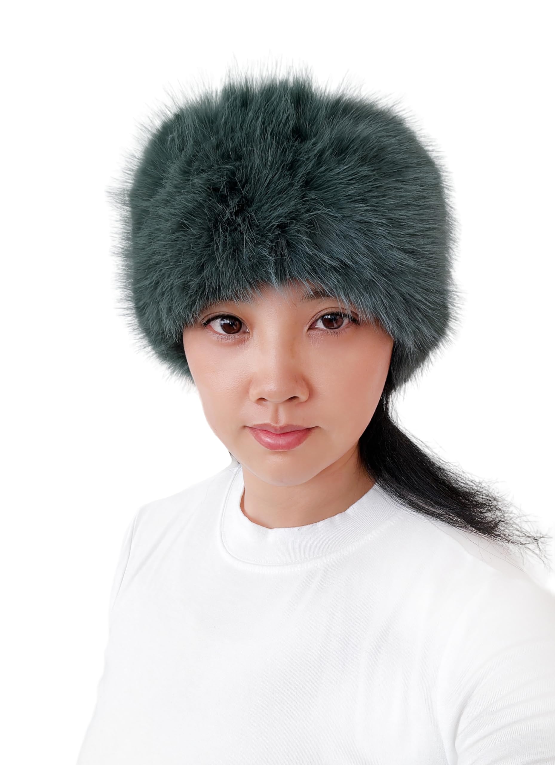 Lina & Lily Women's Winter Headband Head Ear Warmer Long Pile Faux Fur (Dark Green)