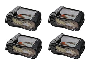 atorakushon Indian Shoe Cover Travelling Shoe Storage Bag/Storage Footwear Organiser Pouch Shoe Bag Black Pack of 4