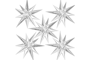 TOTAFAM 60 Pcs Silver Star Balloons Explosion 12 Point Foil Cone Balloons Magic Starburst Balloons Large for Wedding Anniversary Backdrop Birthday Party Decorations