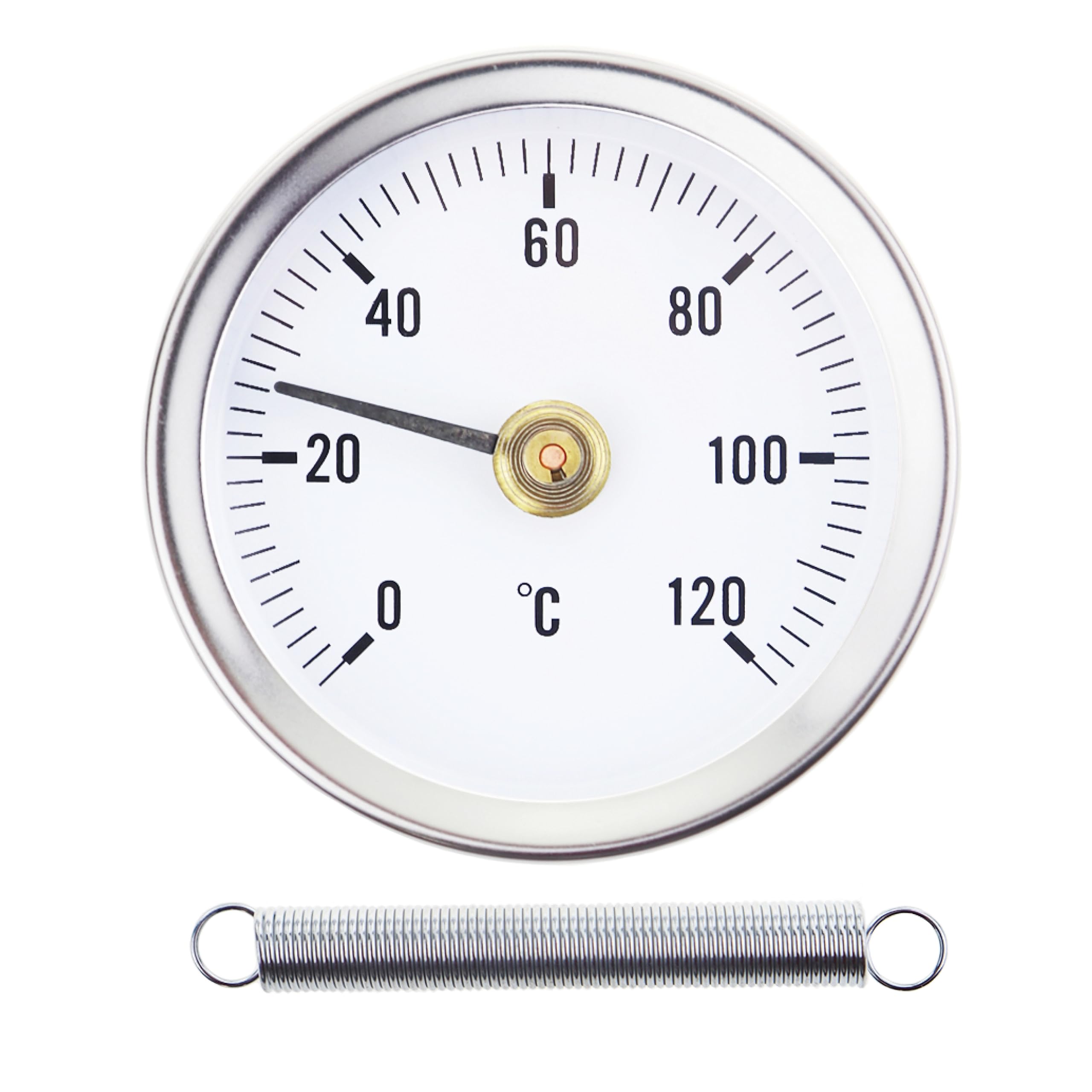 Clip On Hot Water Pipe Thermometer 0-120C 63MM Radiator Thermometer Balancing Temperature Gauge with Spring Bimetal Stainless Steel Surface Contact for Radiator Pipe Temperature