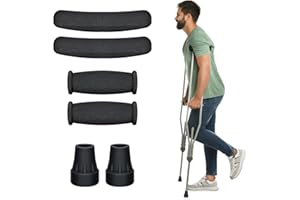 supregear Crutch Pads, Padding for Walking Arm Crutches, Hand Grips and Feet Caps, Rubber Grip Handle Covers Replacement 6 Pc