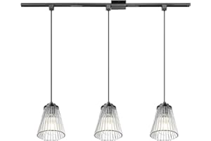 HWH INVESTMENT Black Track Lighting Pendants, HWH 3-Light H-Type Track Hanging Light, Industrial Kitchen Island Light Fixture with Striped Clear Glass Shade, 5HZG97TP-3 BK
