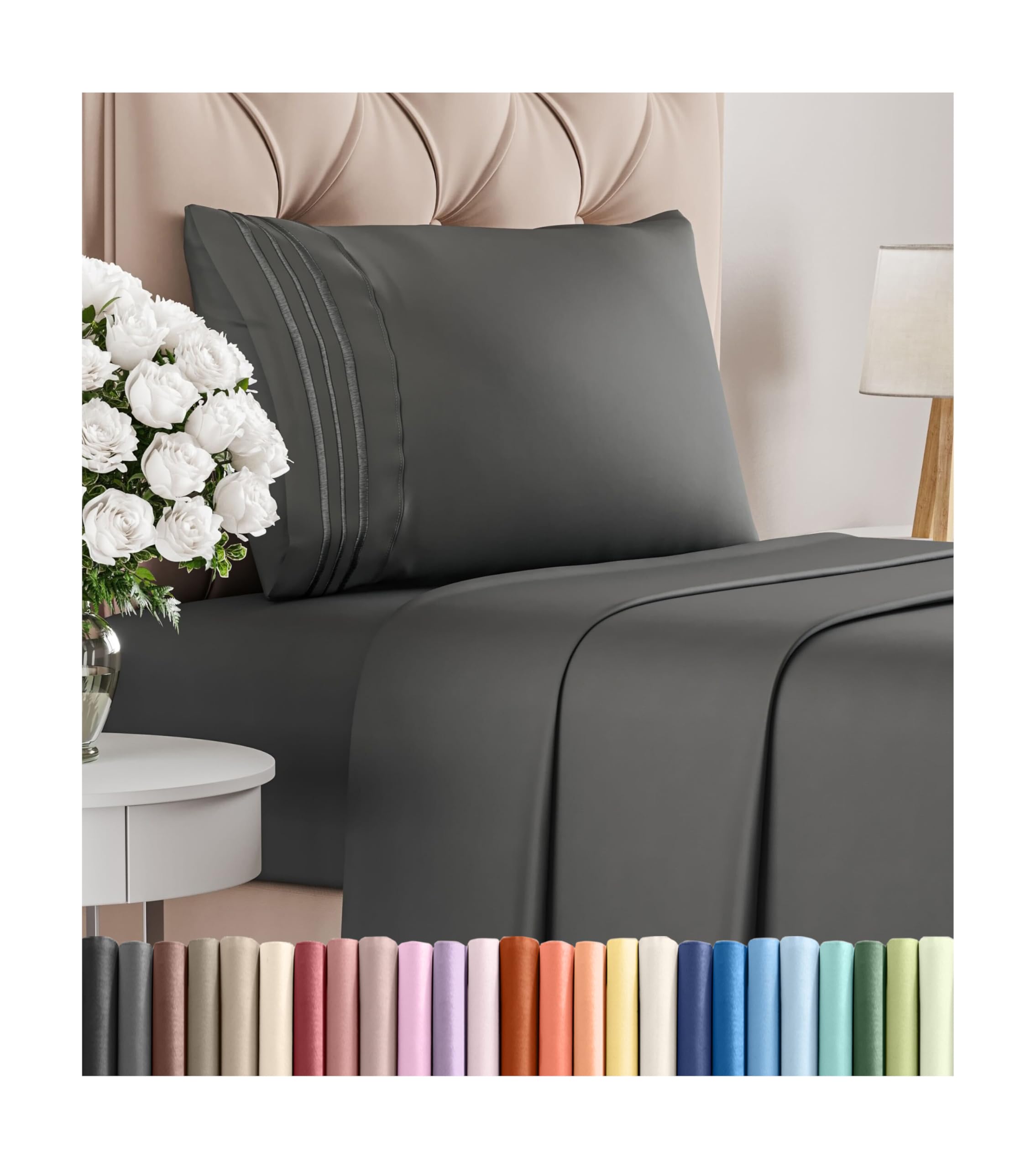Photo 1 of Twin XL Size 3 Piece Sheet Set - Comfy Breathable & Cooling Bed Sheets Set - Hotel Luxury Bedding for Women, Men, Kids, Teens, Boys & Girls - Deep Pockets, Soft and Wrinkle Free - Oeko-Tex - Charcoal