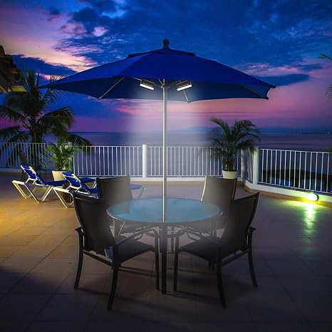 Tourke 9 10 Ft Patio Umbrella Light Outdoor Umbrella Pole Light Rechargeable Led For Outdoor Patio Desk Camping Crank Mounted Battery Operated Black 1 Pc Amazon Com