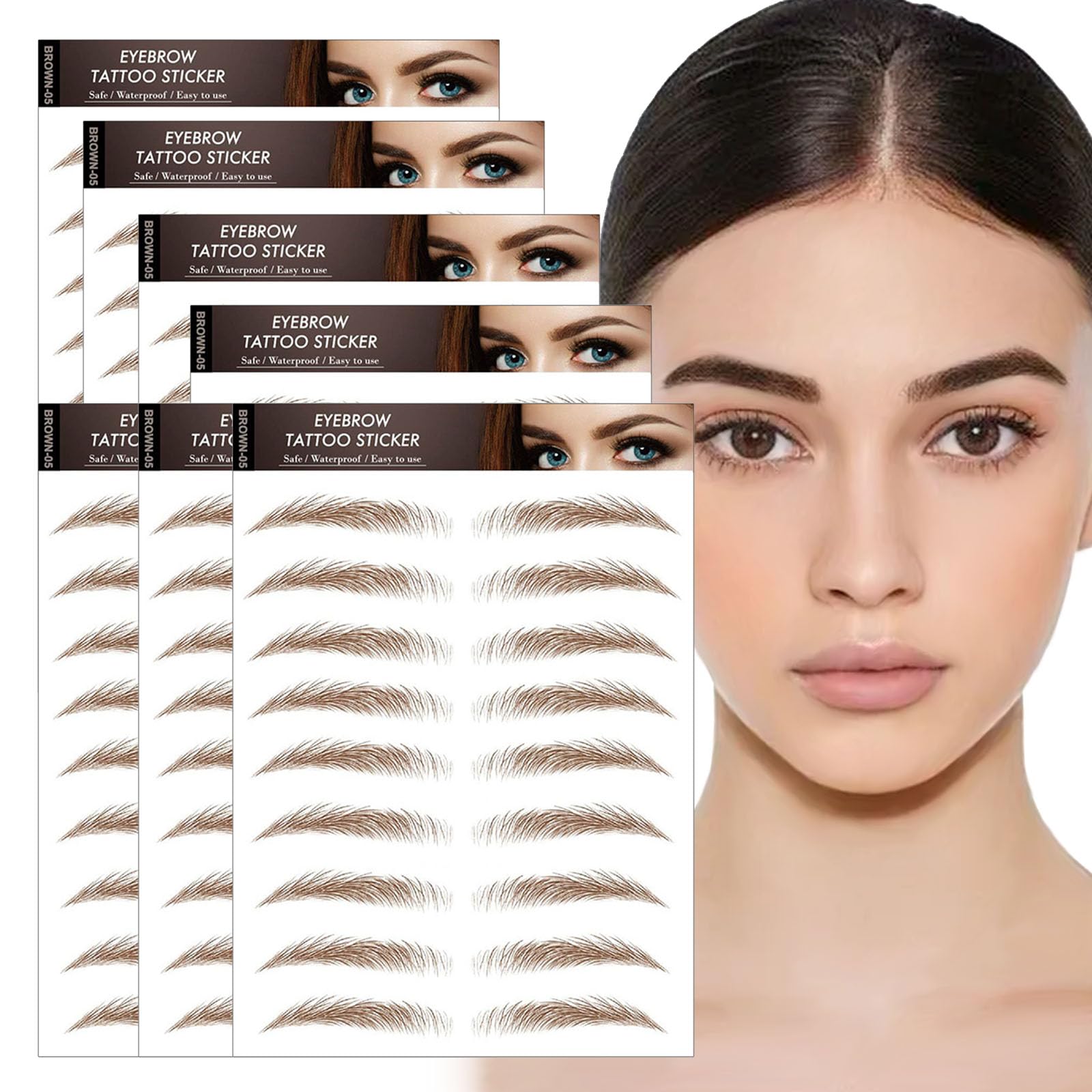 AWAVM 7Sheets/77Pairs 4D Hair-Like Tattoo Stickers Waterproof Natural Fake Eyebrow Stickers,Long Lasting Eyebrow Grooming Shaping Perfect for Women and Girls (Brown-05)