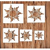5PCS Sun Stencils for Painting on Wood Wall Reusable Boho Sun Stencils for Crafts Canvas Furniture Wall Drawing Card Making Pattern Decor