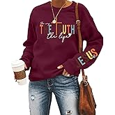 Tuislay Christian Sweatshirt Womens Jesus God Pullover Bible Verse Crewneck Sweatshirts Religious Cross Graphic Shirts