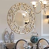 Chende Gold Mirrors for Decor, 32'' Round Wall Mirror with Beveled Glass Frame, Modern Decorative Mirror with Wood Frame for Living Room, Entryway, Dining Room, Bathroom