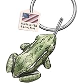 DANFORTH - Green Frog Keychain, Handcrafted Pewter Bullfrog - 1" x 1 3/4" - Made in USA