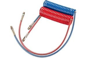 Dazakoot Coiled Air Brake Hose Longtail Assembly, 15FT Air Brake Service and Emergency System Reparing Coil, 15FT Air Brake Coiled with 1 X 12 and 1 X 40 Lead