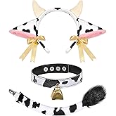 MUKOSEL Cow Costume Set - Ears Headband, Print Bell Collar Choker and Cow Tail, Costume Accessories for Adult Women Animal Halloween Cosplay Dress Up