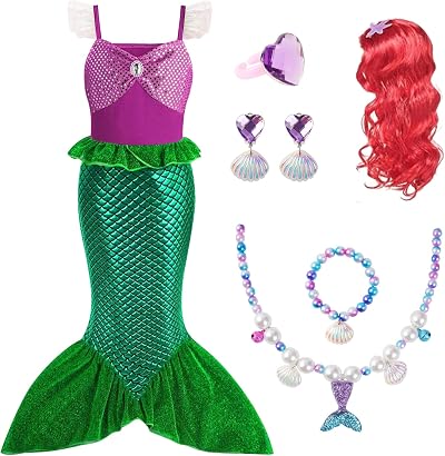 AOOWU Kids Mermaid Costume Set Ariel Dress Accessories for Girls 3-9