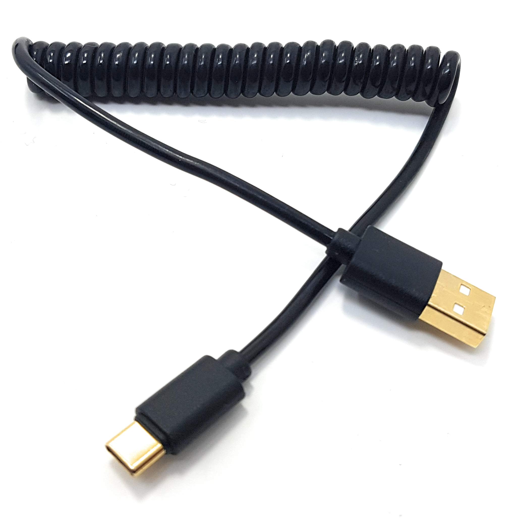 MainCore 1m USB C Coiled Cable / 3A 3.1 Type C Data Charging Lead 28 + 22AWG Gold Plated High Speed Cord