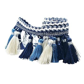 Homyl Quaste Trim Bommelborte Quasten Fransen Spitzenborte Farbig Näharbeit DIY Handwerk - Blau + Weiß