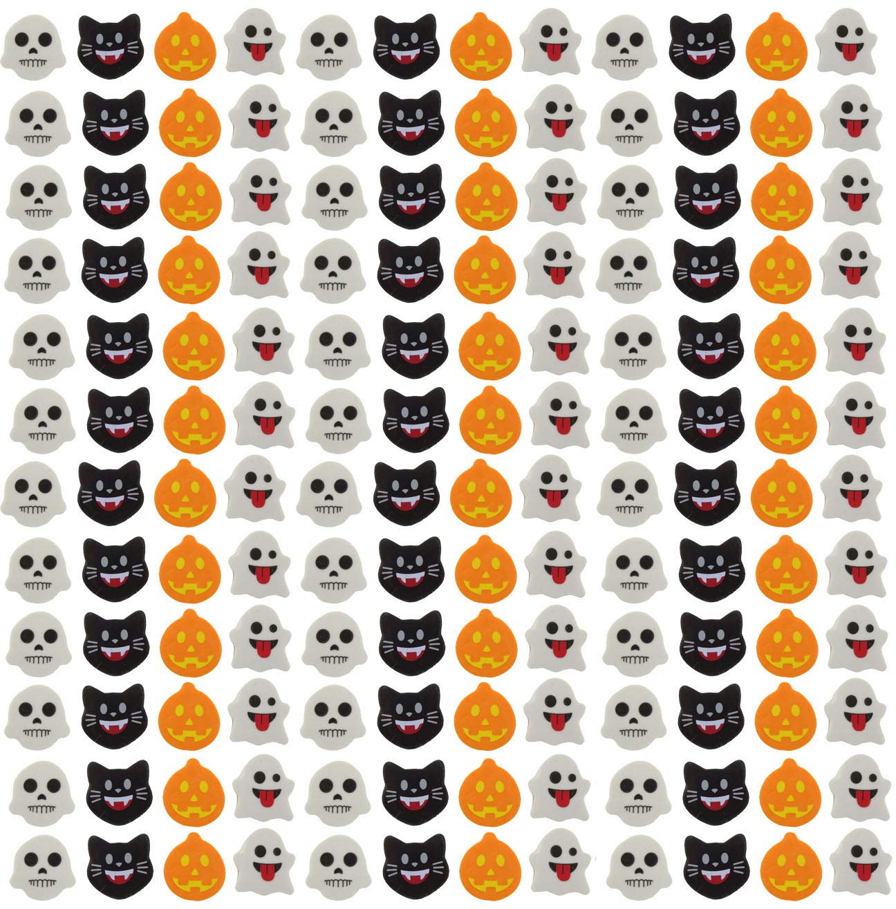 Bulk 144 Halloween Cute Emoji Mini Erasers - Cat, Ghost, Skeleton, Jack o Lantern Pumpkin - Trick or Treat (12 Dozen)