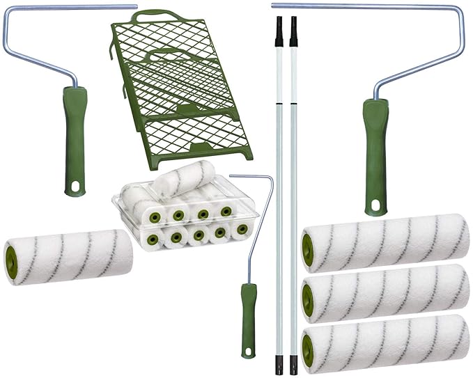 Colorus Maler-Set 21 tlg | Farbroller 25 cm, 18 cm, 10 cm | Farbwalzen-Bügel, Abstreifgitter 27 x 29 cm | Maler-Teleskopstang