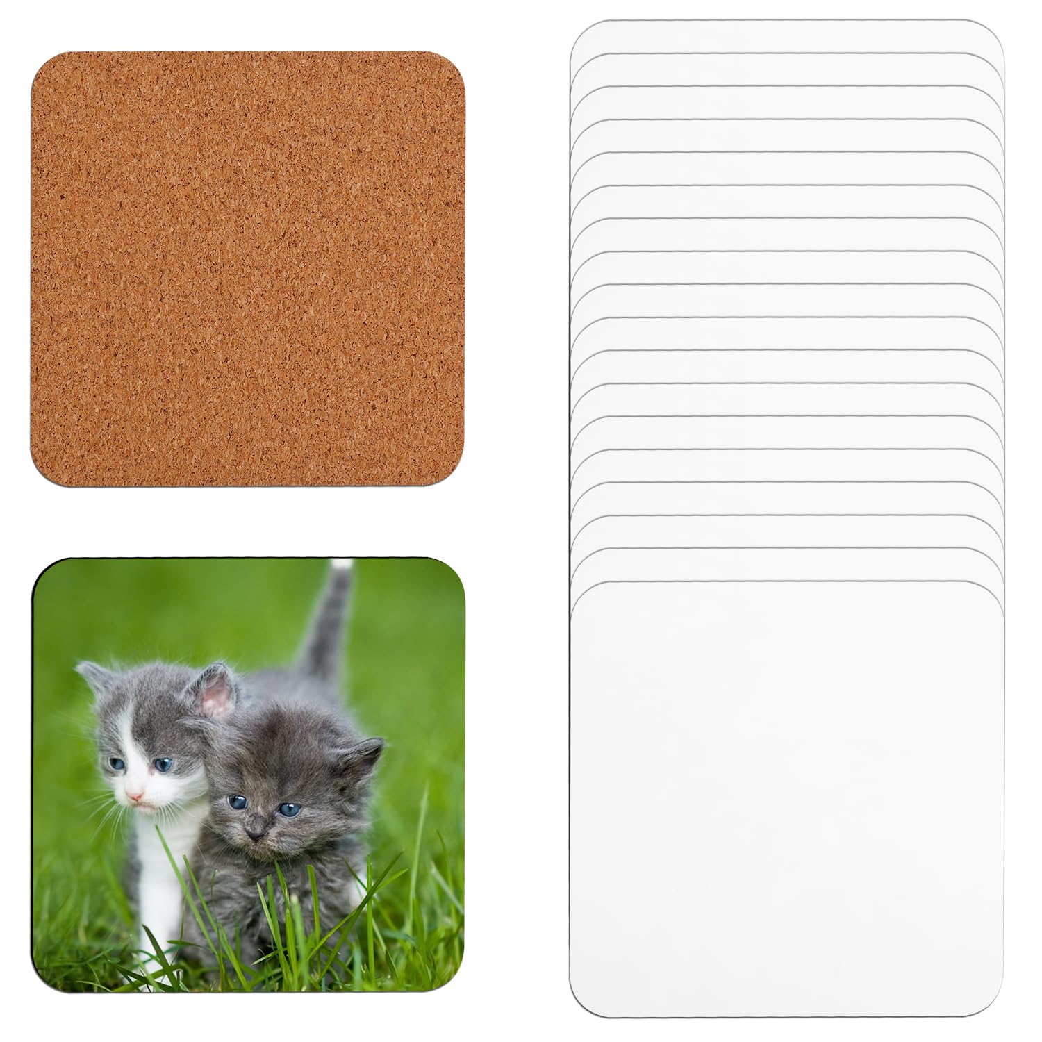 Photo 1 of 20pcs Sublimation Square Cup Coasters, 4x4in MDF Blank Hardboard Car Coaster MDF Wooden Coaster Sublimation Cork Coasters for DIY Crafts Painting Home Décor