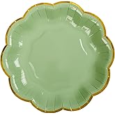 AimFun 24Pcs Sage Green Paper Plates 7 Inch Scalloped Disposable Party Plates Gold Foil Edge Dessert Plate for Coquette Birthday Bridal Baby Shower Wedding Tea Party Supplies