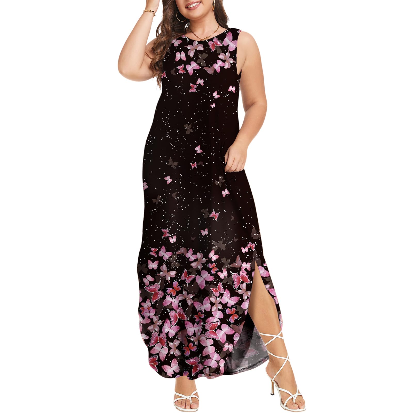 white christmas dresses Plus Size Summer Casual Slit Strap Mid-Length Vacation Dress for Women main image 0