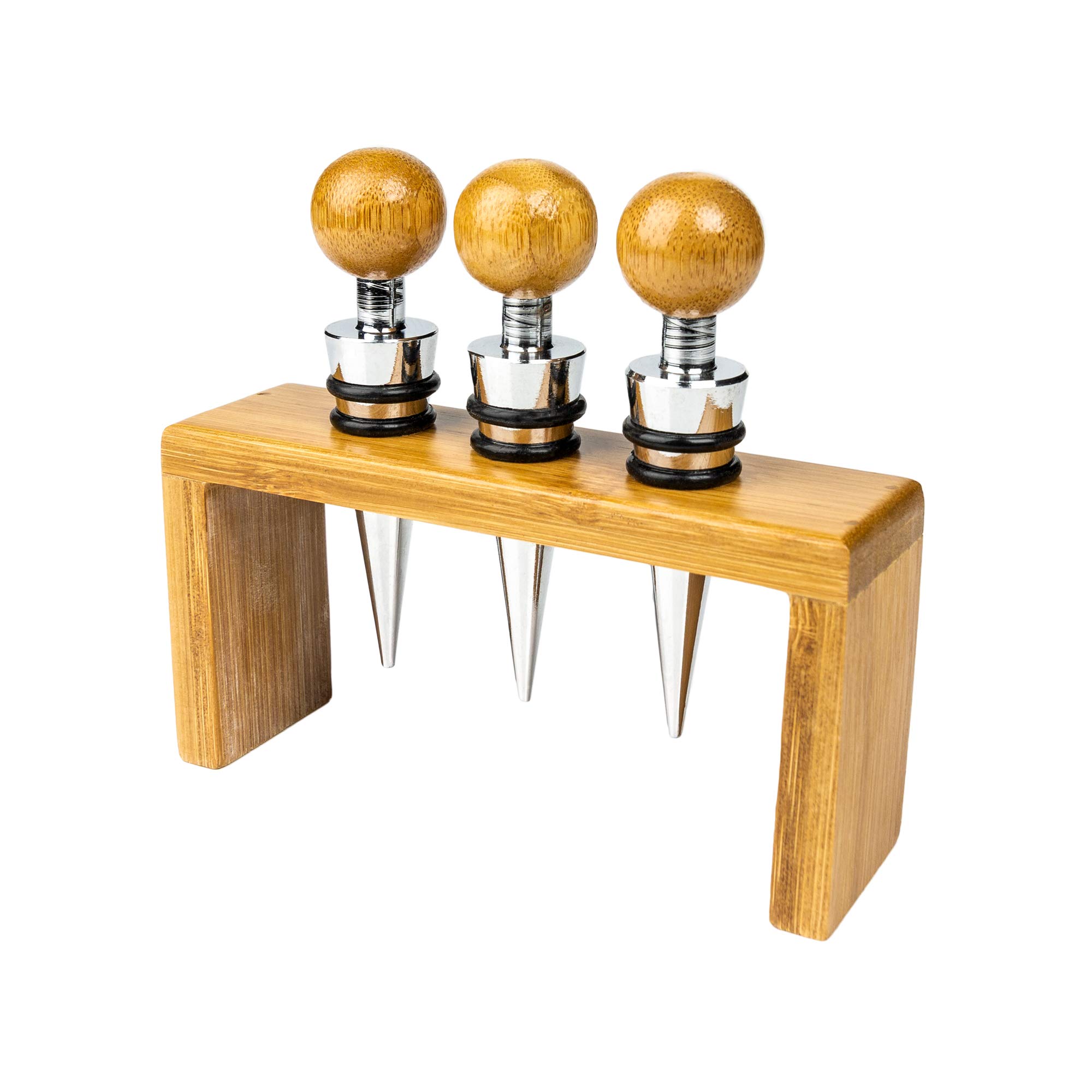 Grunwerg Classic Design 3 Piece Deluxe Bamboo Wine Stopper Set