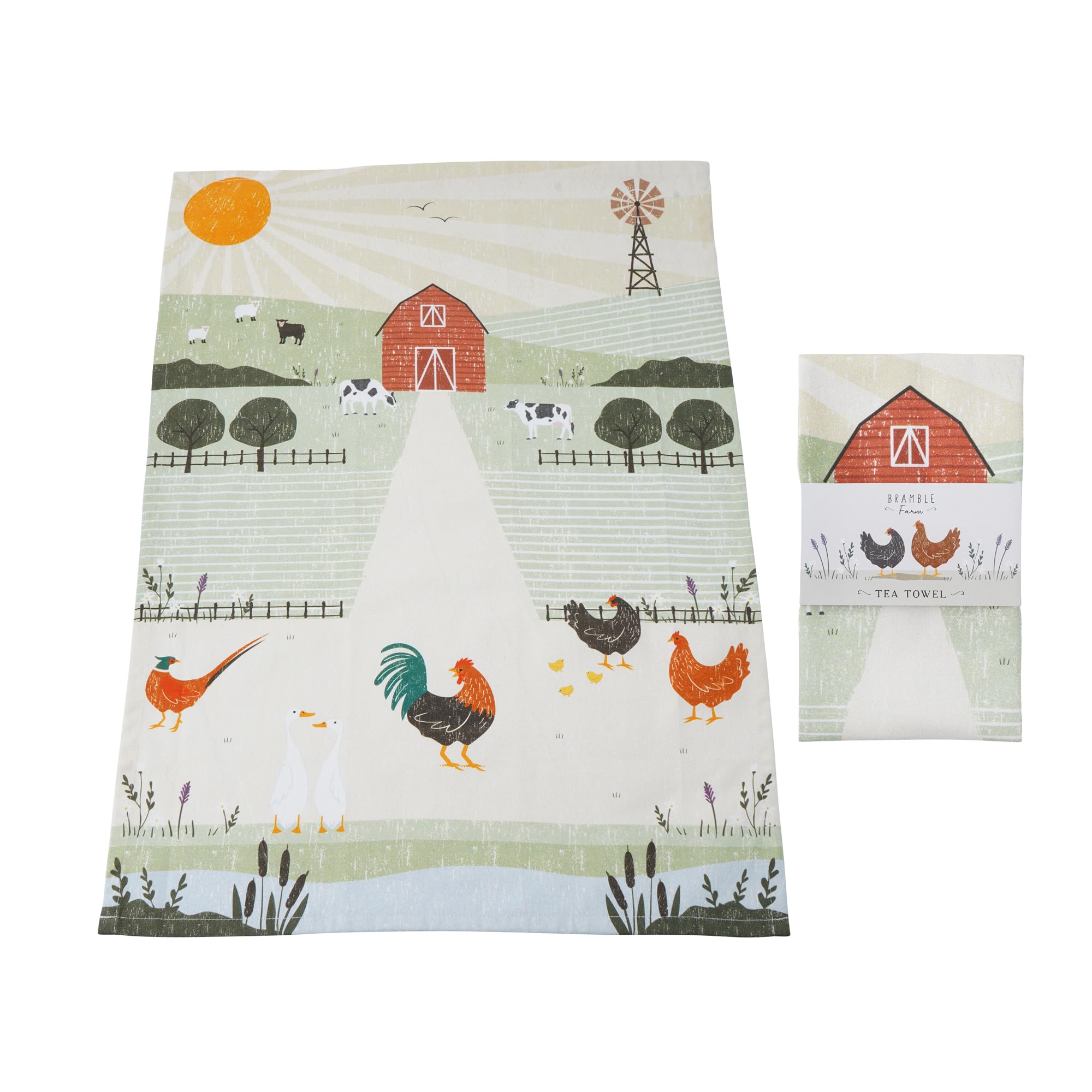 CGB Giftware | Bramble Farm Farmyard Illustrated Tea Towel | Kitchenware | Homeware | New Home Gift | Farm Animals | GB07510