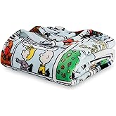 Berkshire Blanket Peanuts® VelvetLoft® Cute Character Snoopy Plush Oversized Kids Throw Blanket, Peanuts Christmas Comic Strip Colorized White (50in x 60in)