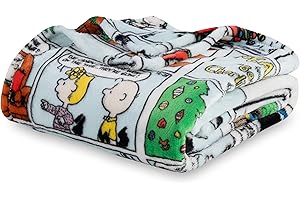 Berkshire Blanket Peanuts® VelvetLoft® Cute Character Snoopy Plush Oversized Kids Throw Blanket, Peanuts Christmas Comic Strip Colorized White (50in x 60in)