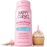 HAPPY CURVES Talc-Free Anti-Chafe Deodorant Body Dusting Powder for Women | Odor Control, &amp; Anti-Chafing for Inner Thighs &amp; Private Areas - Whole Body Deodorant Powder - 6oz - Birthday Cake