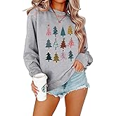 Women Christmas Sweatshirt Funny Christmas Tree Graphic Merry and Bright Xmas Crewneck Shirts Casual Holiday Blouse Tops