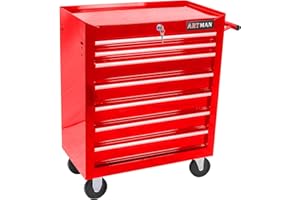 nifoti 7 Drawers Tool Cart on Wheels,Multifunctional Rolling Tool Chest Tool Storage,Drawers Rolling Tool Trolley Organizer Tool Case for Garage,Warehouse,Workshop,Repair Shop (7 Drawers-29.9"H-Red)