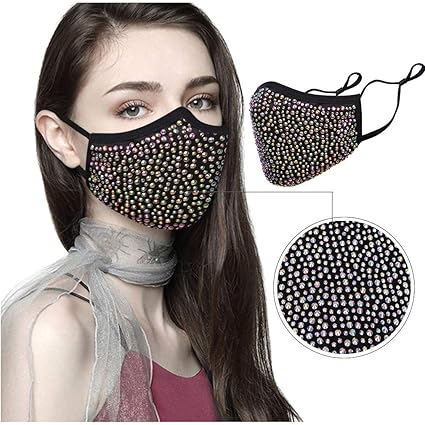 Washable Reusable Cotton Mouth Mack Rhinestone Crystals Half Face Bandanas With Adjustable Ear Loops Color A Amazon Com