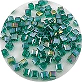 Mulutoo 200Pcs 4MM Glass Cube Crystal Beads - Square Faceted with Hole Spacer for Bracelets, Necklace & Earring Making Supplies (24-Peacock Green AB)