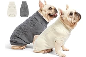 Roseelk 2 Pack Dog Sweaters for Small Dogs - Puppy Medium Warm Clothes in Winter, Turtleneck Pullover Design for Boy Girl Pet, Doggie, Cat, Kitten Chihuahua Bulldog Pug Beagles (XS, Grey, Beige)