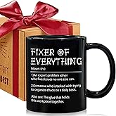 Thank You Mugs Gifts for Men - "Fixer of Everything" Mug for Boss, Coworker & Mentor, 11oz Black Office Coffee Cup - Birthday & Father's Day Gift for Men -143