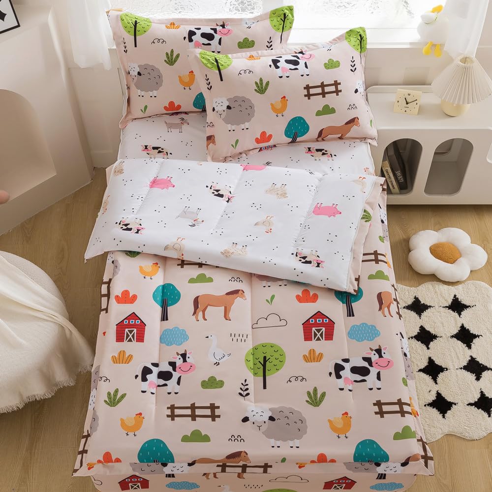 Photo 1 of qjmiaofang Kids Comforter Set Twin Zipper Bedding for Boys Girls Farmhouse Bedding Zip Up Comforter with Sheets All Season Farm Animal Printed All in One Zipper Bed Set Nature Themed Home Decor