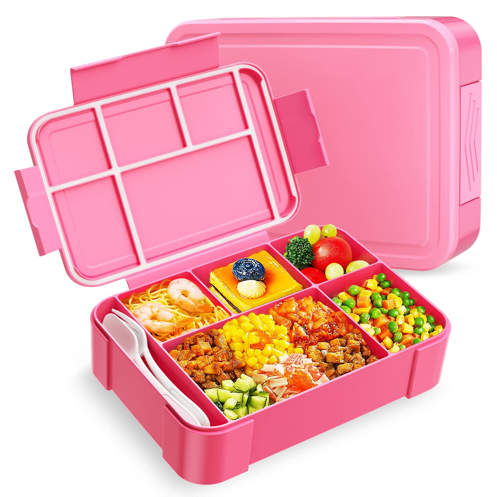 WayEee Bento Box 1330ml Lunch Box Kids Leak-Proof Lunch Box with Compartments for School, Work(Pink)