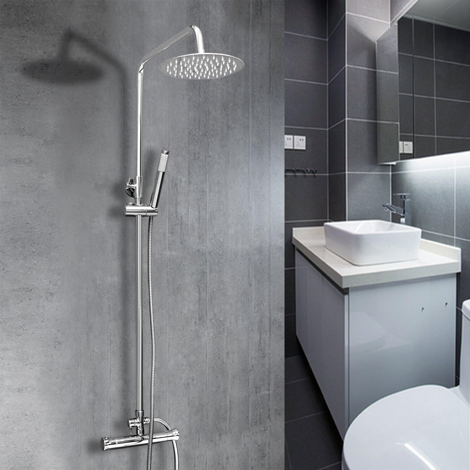 Vesuvio Thermostatic Shower Mixer Set with 8" Rain Showerhead and Handset