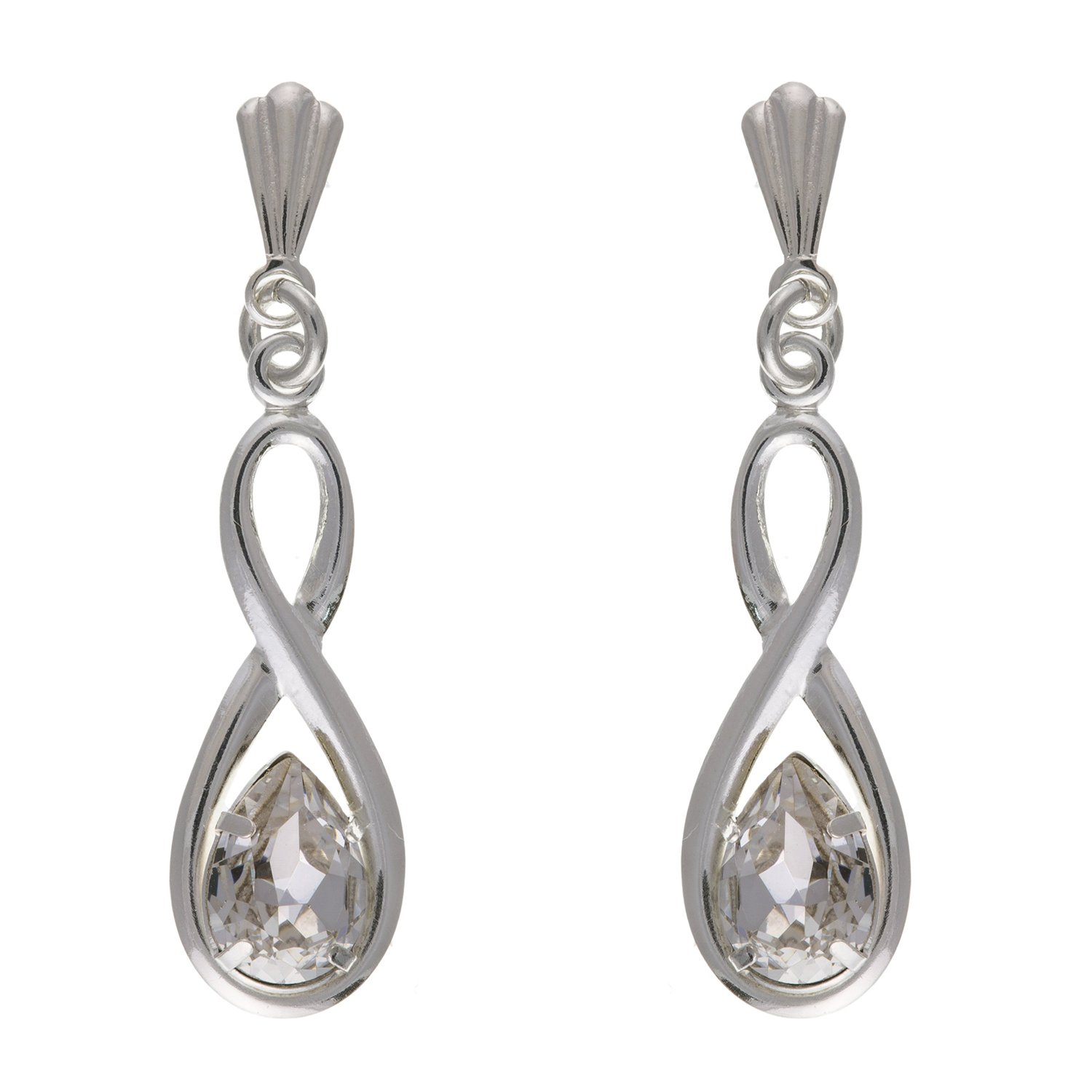 Sparkly White/Clear Pear/Teardrop Cut Austrian Crystal Infinity Dangly/Dangle Drop Earrings for Women/Teenage/Girls - 925 Sterling Silver - 6mm W X 25mm H
