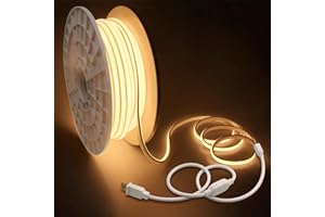 Samsion Waterproof COB Led Rope Lights Outdoor 200FT IP67 Warm White 3000K AC 110~120V Flexible Led Light Strip for Outside 288Leds/M High Density Uniform COB Light LED Strip Plug in 60M