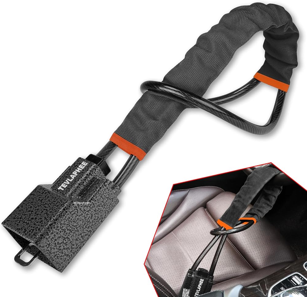 Tevlaphee Upgraded Steering Wheel Lock with 3 Keys High Visibility Black