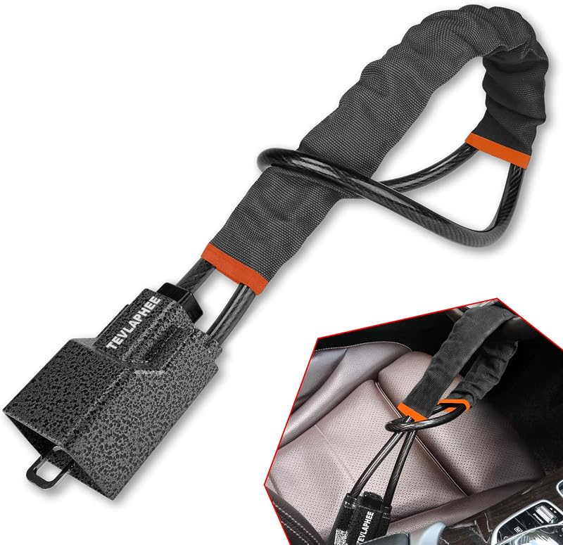 Tevlaphee Upgraded Steering Wheel Lock with 3 Keys High Visibility Black