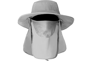 MOOONGEM Fishing Hats for Men, 3 in 1 Sun Hat with Removable Neck Flap and Face Cover, UV Sun Protection Wide Brim Fishing Hat