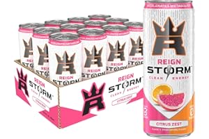 REIGN Storm, Citrus Zest, Fitness & Wellness Energy Drink, 12 Fl Oz (Pack of 12)