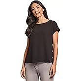 Jones New York Womens Jones New York Women's Short Sleeve Top with Button Detail