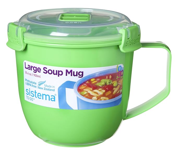 Sistema Large Klip It Microwave Soup To Go Mug, 900ml, Green Amazon.co