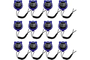 Loetere 12 Pcs Multi Function Stopwatch with Lanyard Digital Gym Stopwatch Timer Date Time Alarm Shockproof Waterproof Display Stop Watch for Coach Referees Swimming Running Training Fitness