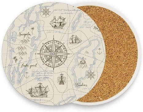 Amazon Akiraki コースター 吸水 滑り止め 速乾 2枚セット 茶托 茶パット おしゃれ 耐熱 円型 レトロ 世界地図 かわいい 可愛い エコ素材 茶托コースター お茶 コーヒー 飲食店 オフィス 喫茶店 コースター オンライン通販