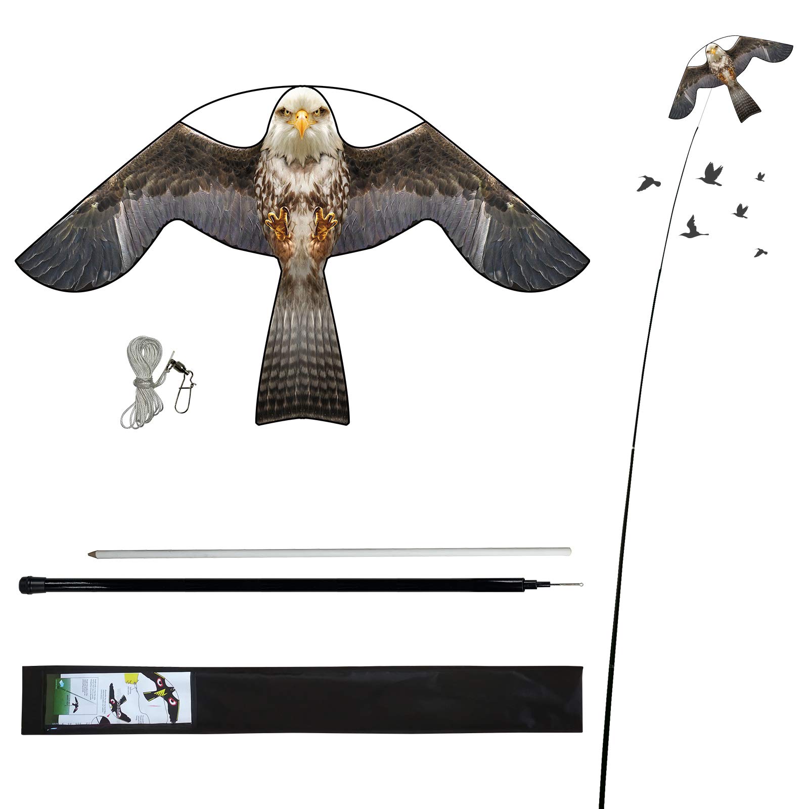 Laptony Bird Scarer Flying Kite Crops Farm Protector Bird Hawk Flying Kite with 4m Telescopic Pole